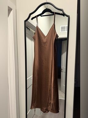 Wilfred Brown Satin Slip Dress